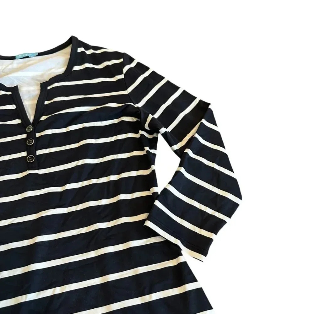 J. McLaughlin Back White Stripe Dress Shift 3/4 Sleeves Stretch Size Small Women - Picture 3 of 11